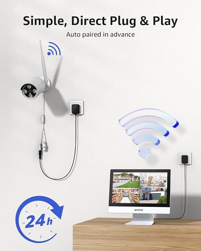 ANNKE 5MP Wireless Security Camera System, 12" Monitor, 4 Cameras, 1TB HDD | 10CH Expandable WiFi NVR, Dual-Band WiFi, Human Detection, Two-Way Audio, Color Night Vision, IP66 Metal Cameras