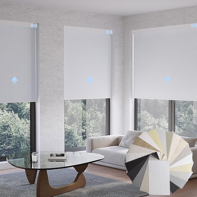 Motorized Blinds with Remote, Blackout Smart Blinds for Windows Automatic Shades Compatible with Alexa, Motorized Shades Customized for Bedroom Home Office (Multicolor Fabric Sample)