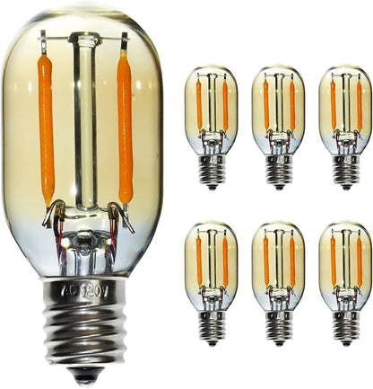 6 Pack T22 LED Night Light Bulbs, E12 Candelabra Bulb 10 Watt Equivalent, 10000+ Hours 2200K Amber Warm Light Bulb, 1W Low Wattage Replacement Bulbs for Lava Salt Lamp Decorative String Lights
