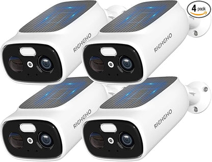 4pcs 2.4G/5G WiFi Cameras for Home Security with Embedded Solar Panel,2.5K Solar Security Cameras Wireless Outdoor with Color Night Vision,2-Way Talk,Siren,IP66, Cloud/SD, AI Detection,W/Alexa