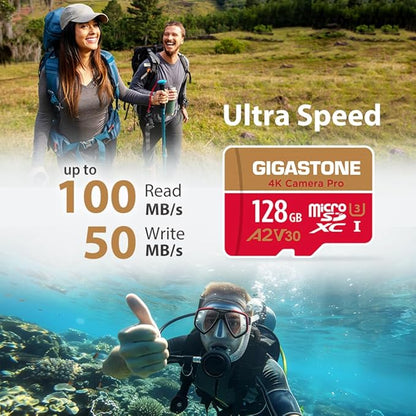 【5-Years Data Recovery】 GIGASTONE 128GB Micro SD Card, 4K Video Recording for GoPro, Action Camera, DJI, Drone, Nintendo-Switch, R/W up to 100/50 MB/s MicroSDXC Memory Card UHS-I U3 A2 V30 C10