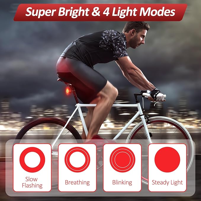 Bike Alarm with Remote, Bike Tail Light & Brake Light Auto ON/Off USB-C Rechargeable, 110dB Bicycle Alarm System Anti Theft Vibration Motion Sensor for Bike, Ebike, Scooter, IP65 Waterproof
