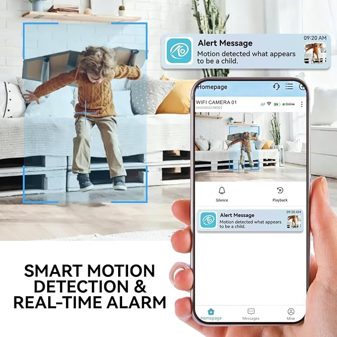 4K Indoor Mini WiFi Hidden Camera:with Motion Alerts&Night Vision(black)