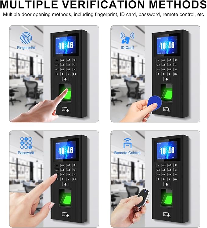Complete Biometric Fingerprint Security Access Control System Kit, RFID Keyboard Door Lock, Time and Attendance System, Smart Remote Control Door Opener, 600-Pound Electromagnetic Lock + ZL