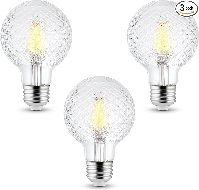 Decorative Light Bulb (3-Pack) 5.5 Watt G25 LED Filament Bulb E26 Medium Base (40W Equivalent) 3000K Warm White, 500 Lumens, Dimmable, Cut Glass Clear Decorative Light Bulbs