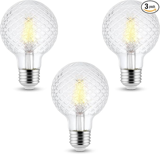 Decorative Light Bulb (3-Pack) 5.5 Watt G25 LED Filament Bulb E26 Medium Base (40W Equivalent) 3000K Warm White, 500 Lumens, Dimmable, Cut Glass Clear Decorative Light Bulbs