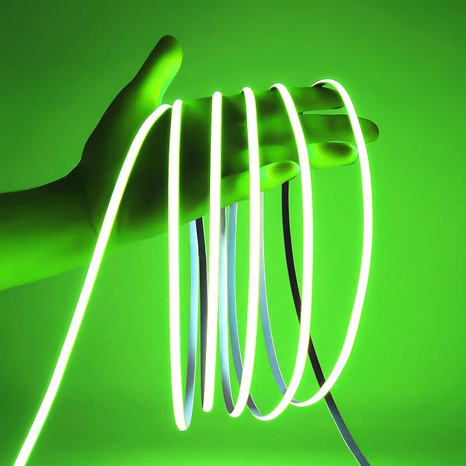 24V COB LED Strip Green Color 5mm LED Light Bar Tape, High Bright Dotless Dimmable Flexible LED Ribbon, IP30 5m 16.4FT for Party House Indoor Christmas Decor (Without Power Supply)