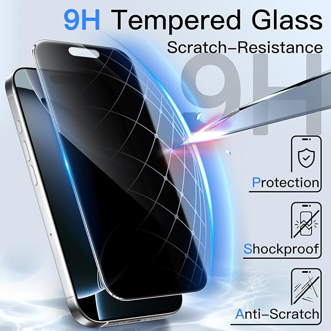 JETech 360 Degree Privacy Screen Protector for iPhone 16 Pro 6.3-Inch, 4-Way Anti-Spy Tempered Glass Film with Easy Installation Tool, 2-Pack