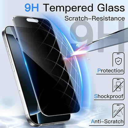 JETech 360 Degree Privacy Screen Protector for iPhone 16 Pro 6.3-Inch, 4-Way Anti-Spy Tempered Glass Film with Easy Installation Tool, 2-Pack