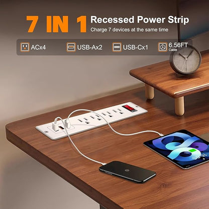 20W PD USB C Recessed Power Strip Desktop Power Socket 4 Outlets 3 USB (PD20W&QC18W) Mountable Flat Plug Charging Station for Countertop Cabinet Desk ETL Listed