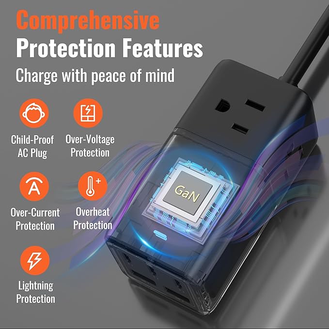 NENJI 75W GaN USB C Charger Station, Super Fast Charging 8-in-1 Power Strip with 5 USB & 3 AC Ports, Smart Charging, PD Charger for iPhone, Samsung, iPad, MacBook – Desktop & Travel-Friendly – Black