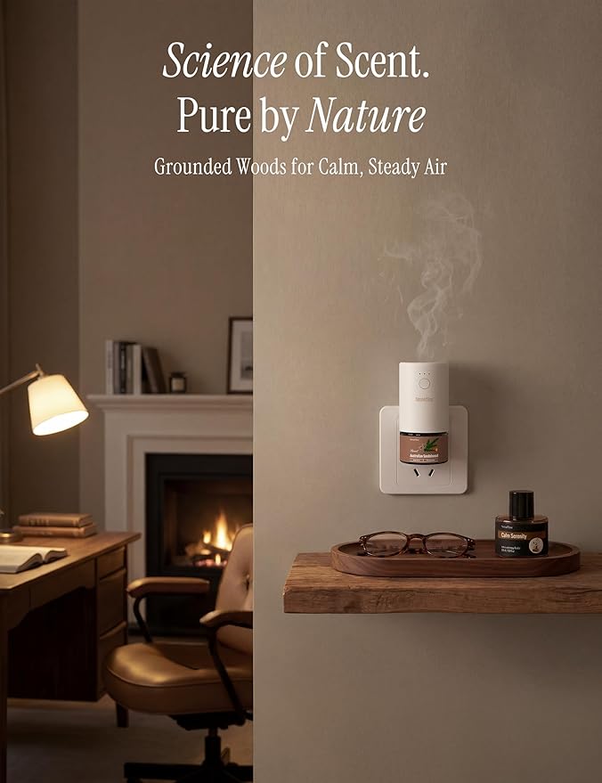 Essential Oil Diffuser for Home, Smart Waterless Aromatherapy Diffuser SF101S Pro, Plug in Room Scent with Timer & 120-Day Natural Aroma, Covers 1000 Sq Ft – Free 30ml Australian Sandalwood