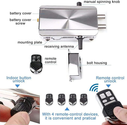 Electronic Deadbolt Door Lock, Smart Wireless Anti-Theft Home Security Keyless Deadbolt Access Control System with 4 Remote Control