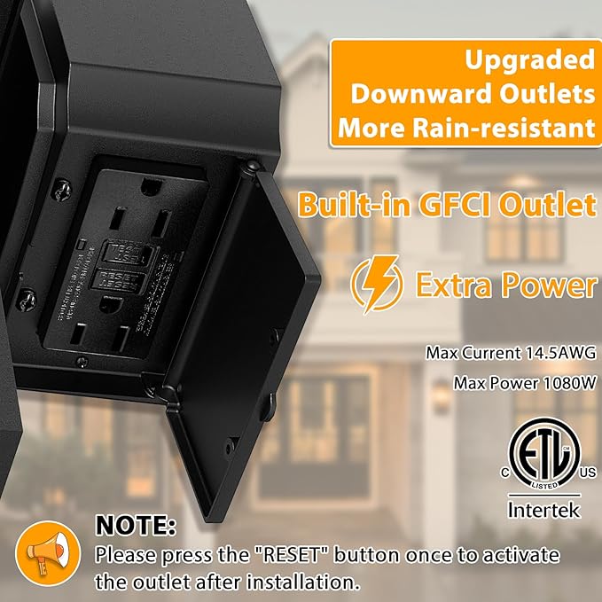 2 Pack Outdoor Light with GFCI Outlet,Black Dusk to Dawn Porch Lights Outdoor Wall Light Fixture with Outlet,Aluminum Exterior Lighting Fixtures Wall Mount,Waterproof Outside Lights for House