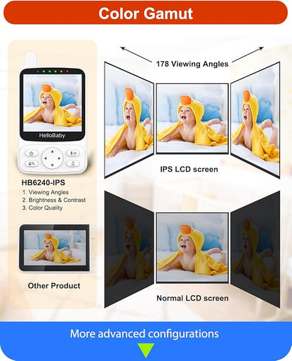 HelloBaby No WiFi Baby Monitor with Voice-Activated Night Vision,4" IPS Camera and Audio, 2-Way Talk and PTZ, 26H Battery and 1000ft Range, Portable for Nursery and Travel