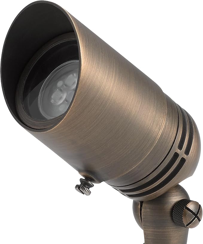 Kichler MR-16 Low Voltage Landscape Spotlight Light, Centennial Brass | Adjustable cowl directs precise uplighting for trees and architectural accents (2.5" x 6"), 15485CBR