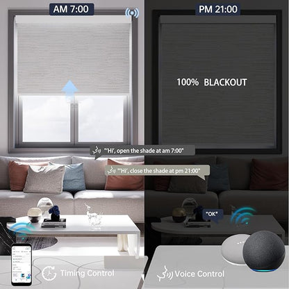 Motorized Blinds with Remote, Blackout Smart Blinds for Windows Automatic Shades Compatible with Alexa, Motorized Shades Customized for Bedroom Home Office (Blackout-Jacquard White)