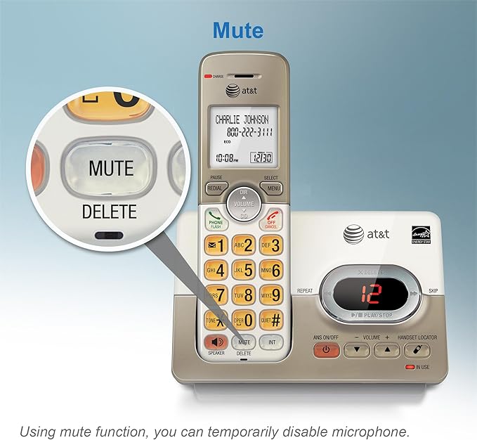 AT&T EL52213 2-Handset Cordless Phone with Digital Answering System, Extra-Large Backlit Keys, Caller ID/Call Waiting, DECT 6.0, Expandable, Speakerphone – Light Champagne