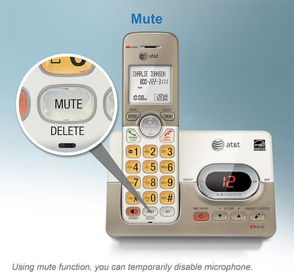 AT&T EL52513 5-Handset Cordless Phone with Digital Answering System, Extra-Large Backlit Keys, Caller ID/Call Waiting, DECT 6.0, Speakerphone – Light Champagne