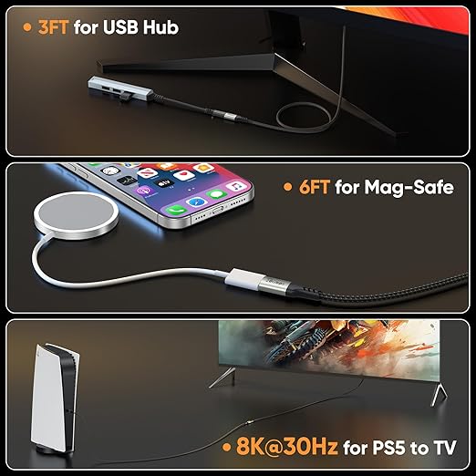 USB C Extension Cable 5 Pack,Multi Pack 3FT USBC Male to Female Cord, [USB 3.2 Gen2/10Gbps] 100W/5A Fast Charging 4K@60Hz Video USB C Cable for iPhone 17PM,MacBook,iPad Pro,Carplay,Security Camera
