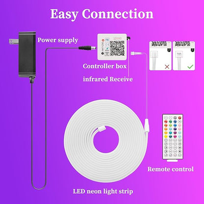 RIYO Neon Rope Lights, 100Ft RGB LED Strip Lights - App & Remote Control, Music Sync, IP67 Waterproof, Flexible Neon Lights for Bedroom, Gaming, Party, Outdoor Decor, Multiple Modes