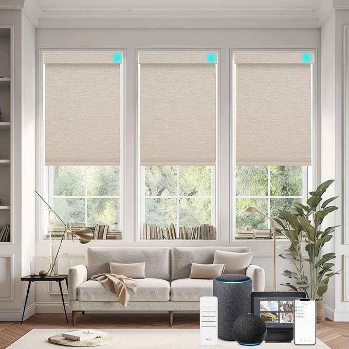 Changshade Smart Roller Shade with Remote Control Blackout Automatic Window Shades for Home Custom Size Motorized Blinds for Windows Compatible with Alexa,Google Home,Apple Homekit, Brown