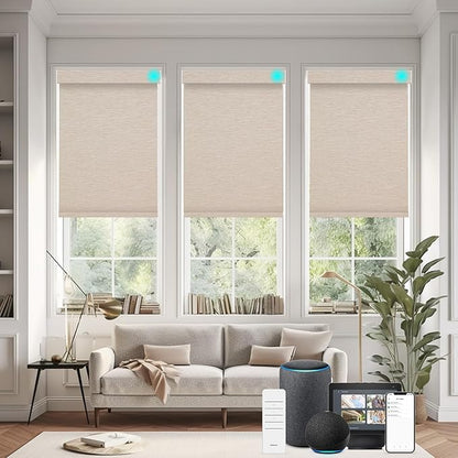 Changshade Smart Roller Shade with Remote Control Blackout Automatic Window Shades for Home Custom Size Motorized Blinds for Windows Compatible with Alexa,Google Home,Apple Homekit, Brown