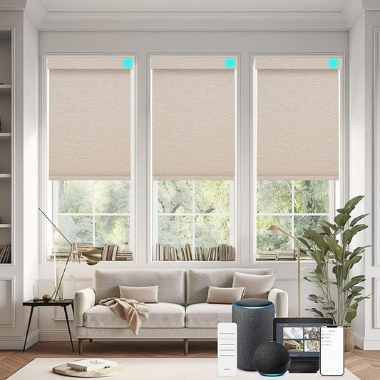 Changshade Smart Roller Shade with Remote Control Blackout Automatic Window Shades for Home Custom Size Motorized Blinds for Windows Compatible with Alexa,Google Home,Apple Homekit, Brown