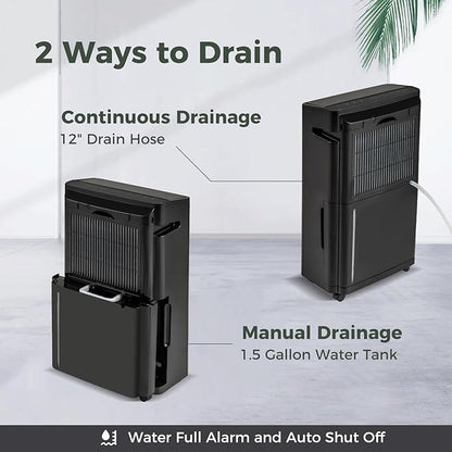 COSTWAY 4,500 Sq. Ft Dehumidifier for Basement, 3-Color Humidity Indicator, Dry Clothes Mode, 12" Drain Hose & Wheels, 57 Pints Dehumidifier for Large Room (Black)
