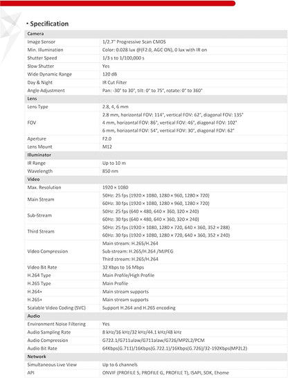DS-2CD2523G0-IS, 1080P 2MP 4MM Lens MINI POE IP Compact Dome Camera, H.265+ Compression, Day/Night, 120dB True WDR, Support Audio & Alarm, IP66 Standard, IK08, 10M IR Distance, Work with Ⲏіkconnect