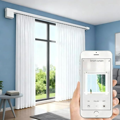 Smart Curtain Track System with Mini Zigbee Motor, Automatic Motorized Curtains Rod 244.1''(6.2m) with App, Voice, Remote Control, Compatible with Alexa,Google and Siri