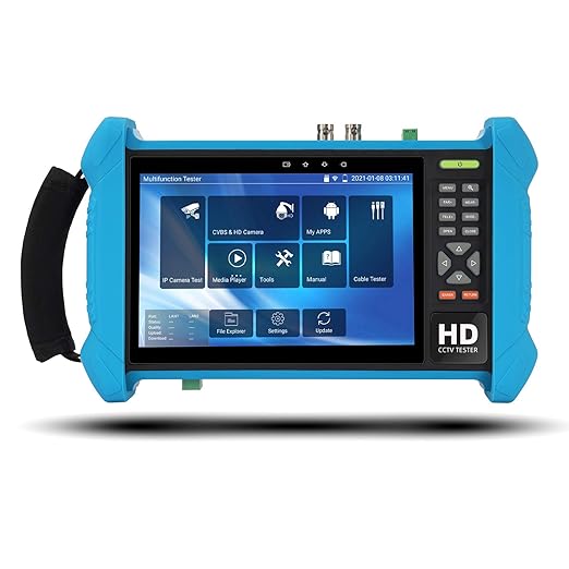 Koolertron 7" IPS Touch Screen 4K H.265 IP Camera Tester - POE/WiFi, CVBS Analog Tester, HDMI Output, RJ45 TDR, 8GB TF Card, Dual Window Test, Firmware Upgrade