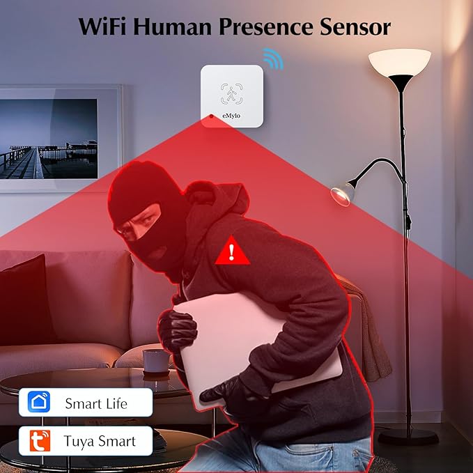 eMylo WiFi Presence Sensor Millimeter Wave Radar No Hub Motion Detector | 24/7 Human Presence and Motion Detection for Home or Business with mmWave Radar, App Monitoring(2.4 GHz Wi-Fi Required)