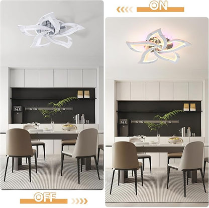 50W Modern LED Ceiling Light, Dimmable Flush Mount Fixture | Modern Flower Design, Remote Control, 3000-6000K Adjustable Light, RGB Ambient Backlight for Bedroom Living Room Dining Room
