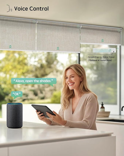 Yoolax Motorized Blinds with Remote, 100% Blackout Smart Roller Shades Work with Alexa, Google, Apple Homekit, Custom Automatic Shades with Voice Control for Bedroom Office (Fabric Beige)