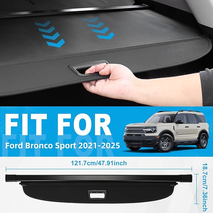 Retractable Cargo Cover Compatible with Ford Bronco Sport 2021 2022 2023 2024 2025 Rear Cargo Security Trunk Cover, Car Storage Privacy Screen Trunk Luggage Tonneau Security Shade Protector Cover