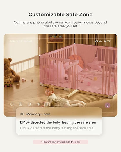 Momcozy BM04 Smart WiFi Baby Monitor with 2 Cameras, 5" 1080P Split Screen Video Baby Monitor with Camera and Audio, Motion Detection, Electric Fence, Clear Night Vision, 2-Way Audio, 5000mAh Battery