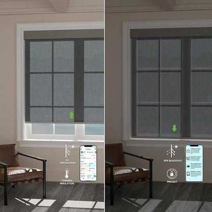 Motorized Blinds with Remote [Light Filtering] Smart Blinds Compatible with Alexa Google HomeKit, 60% Blackout Automatic Roller Shades for Indoor Windows, Customized Size, Pure Dark Gray