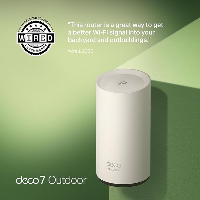 TP-Link Deco 7 BE25 BE5000 Dual-Band Wi-Fi 7 Mesh Extender – Up to 2,800 sq. ft., Dual 2.5G PoE+ Ports, IP65 Waterproof, MLO, Multiple Mounting Options, Secure by Design, 1-Pack