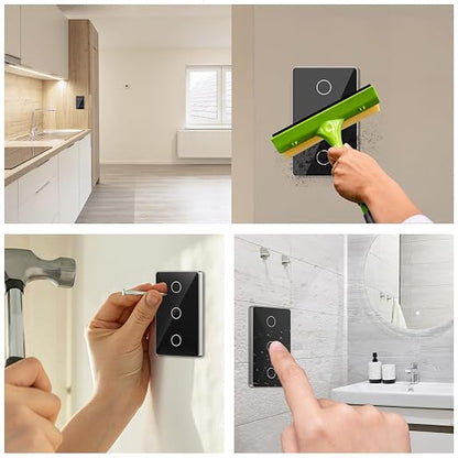 2.4GHz WiFi Smart Touch Wall Single Fire Smart Light Switch, Need Neutral Wire, Glass Panel Light Switch Work with Smart Life/Tuya App, Alexa and Google Home (Black 3 Gang)