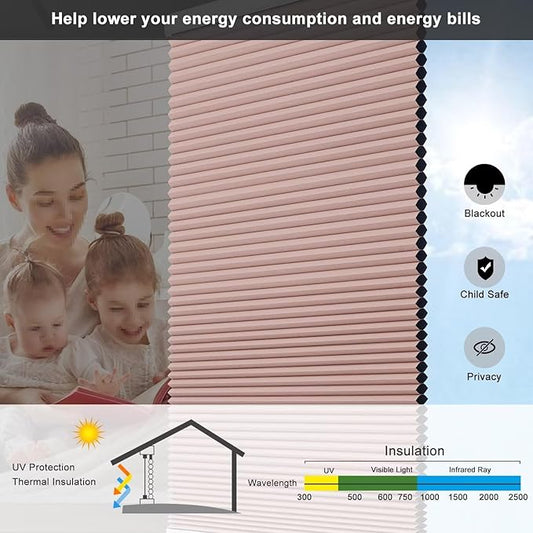 Changshade Cellular Shades Blackout Cordless Custom Size, Honeycomb Indoor Window Blinds Room Darkening 1.5 inch Cell Pleated Easy to Install for Home, Office, Bedroom, Nursey, Pink