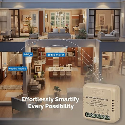 MOES WiFi Smart Relay, Work with Google Assistant & Alexa, Mini Smart Light Switch Module as Home Assistant, No Hub Required, Timer Relay 1 Gang 10A 1PC, Smart Life/Tuya App
