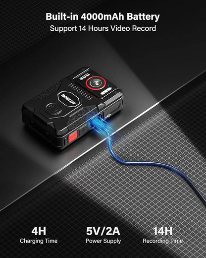 BOBLOV M7Pro 4K GPS Body Worn Camera, Internal 64GB Body Camera with Audio, 180° Rotate Lens, 4000mAh for 14 Hours Video Recording, Fast Charging with 4-5 Hrs for Law Enforcement, Delivery(128GB)