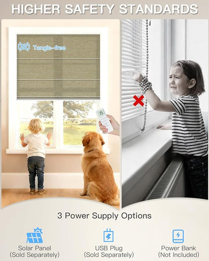Motorized Roman Shades for Windows, Custom Light Filtering Roman Blinds with Remote, Smart Privacy Window Shades for Living Room Kitchen Office, Alexa & Google Home Compatible, App Control via RF Hub