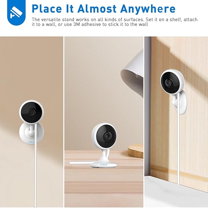 Small Security Camera, Upgraded Indoor Camera for Pets, Dogs, Babies, Smart WiFi Home Monitor, App Control, Compatible with Alexa, white, K01-1