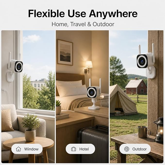 Cameras for Home Security Indoor Outdoor, Plug-in 2K Security Camera with Dual Antenna 5G/2.4G WiFi, 4X Zoom, Color Night Vision, Motion Detection, 2-Way Audio, Siren, IP66, SD/Cloud