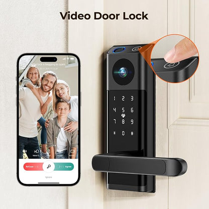 Video Smart Lock with Camera & Doorbell,5-in-1 Door Lock with Handle