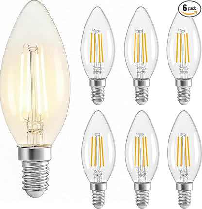 4w Led Light Bulbs,Equivalent to 40w in Terms of Energy Saving Effect,2700K,C35,E12 Warm Lights Bulb,Edison Retro Design,CRI85+,Chandelier Dimmable Light Bulbs 6 Pack