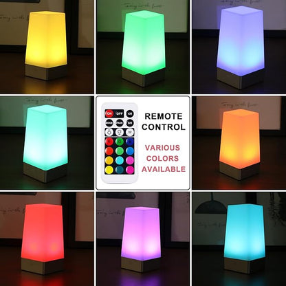 WRalwaysLX LED 2Square Night Light with Remote Control,Color Changing Table Lamp Battery Operated Lamp, Bedroom,Kitchen USE 3xAA Battery (not Include)