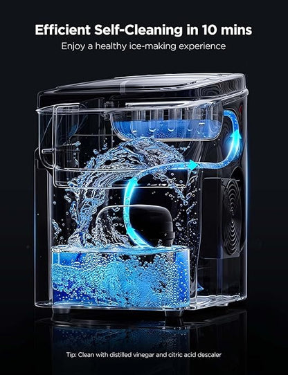 GoveeLife Smart Ice Maker Countertop, Portable Ice Machine with Voice Control, 9 Ice Cubes in 6 Minutes 3 Sizes, 26lbs/24Hrs, Self Cleaning RGB Lights, Quiet Ice Maker with Scoop for Kitchen Black | 9 Ice Cubes in 6 Mins 3 Sizes, Self Cleaning, RGB Lig...